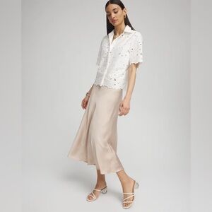 CHICO’S NWT 18 Black Label Satin Midi Slip Skirt • Cafe Au Lait • Neutral Beige